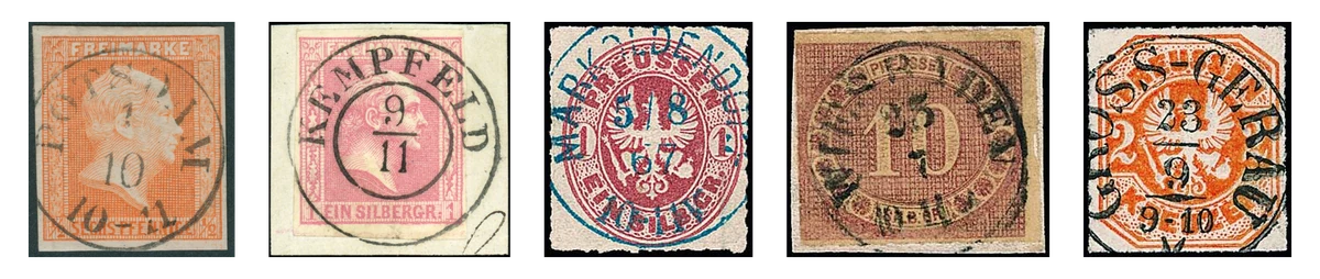 Geordnete Auswahl preußischer Freimarken und Stempel
